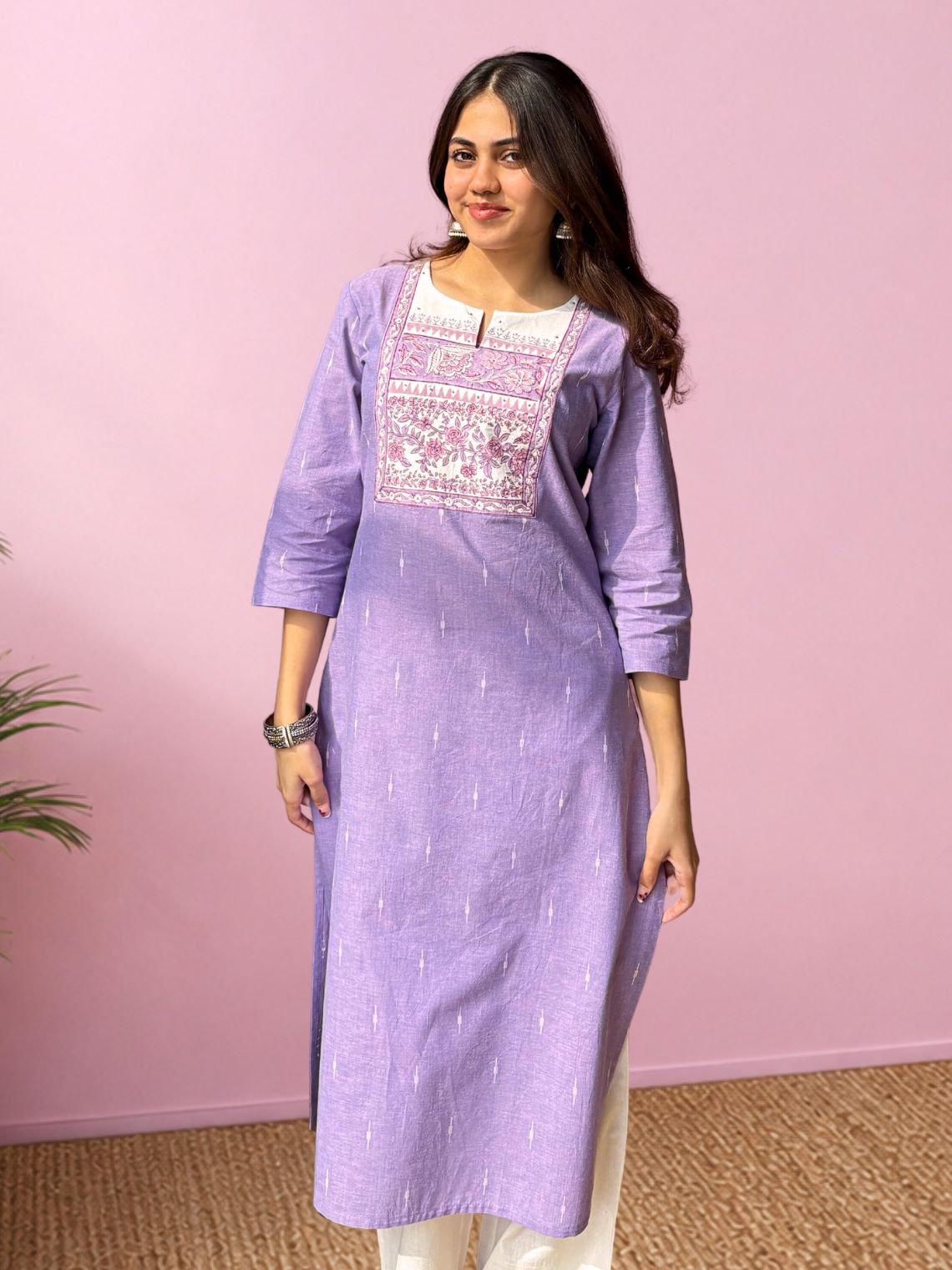 Saanjh Handloom Cotton Straight Kurti with Handwork - Chowkhat Lifestyle