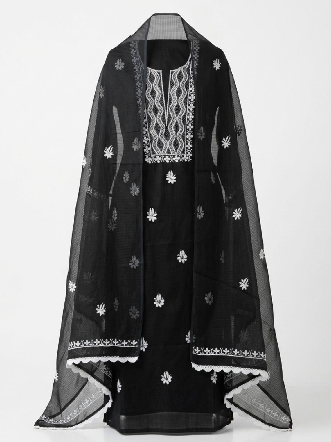 Seher Kota Doria Unstitched Chikankari & Mukaish work Suit Set - Chowkhat Lifestyle