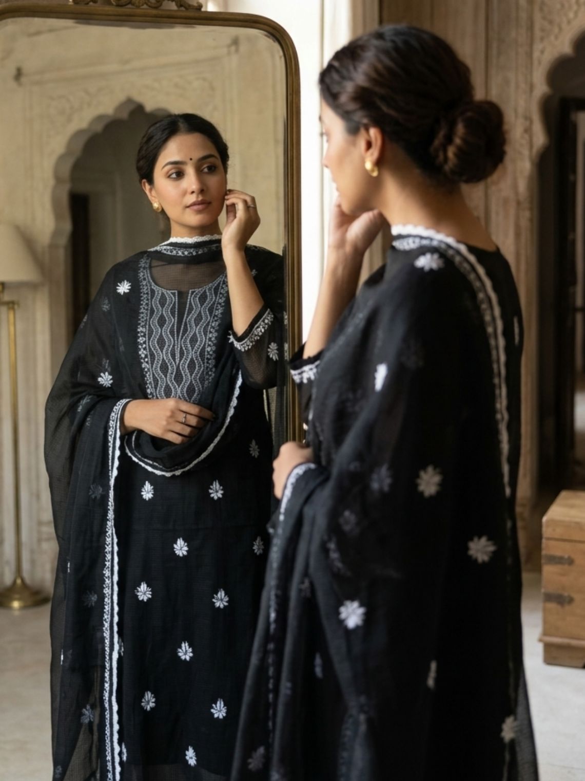 Seher Kota Doria Unstitched Chikankari & Mukaish work Suit Set - Chowkhat Lifestyle