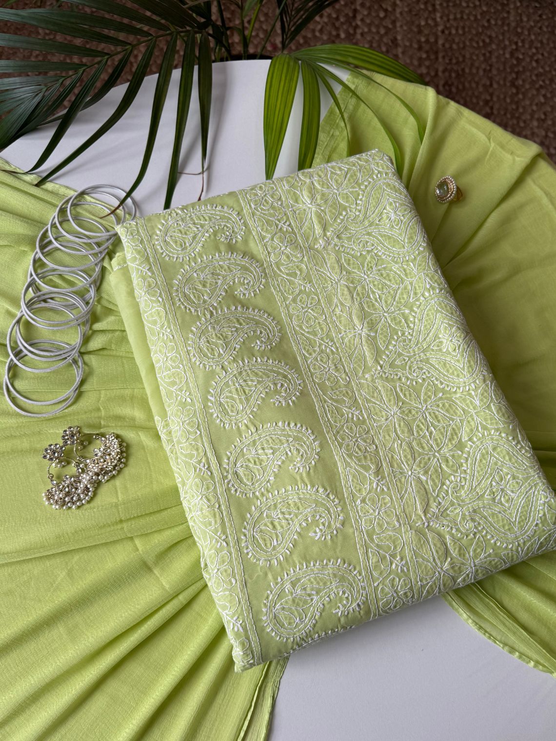 Srisha Voil Cotton Bakhiya Chikankari Unstitched Suit Set - Chowkhat Lifestyle