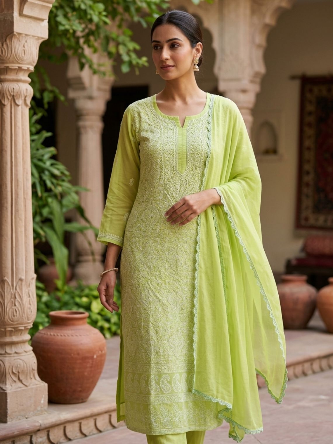 Srisha Voil Cotton Bakhiya Chikankari Unstitched Suit Set - Chowkhat Lifestyle