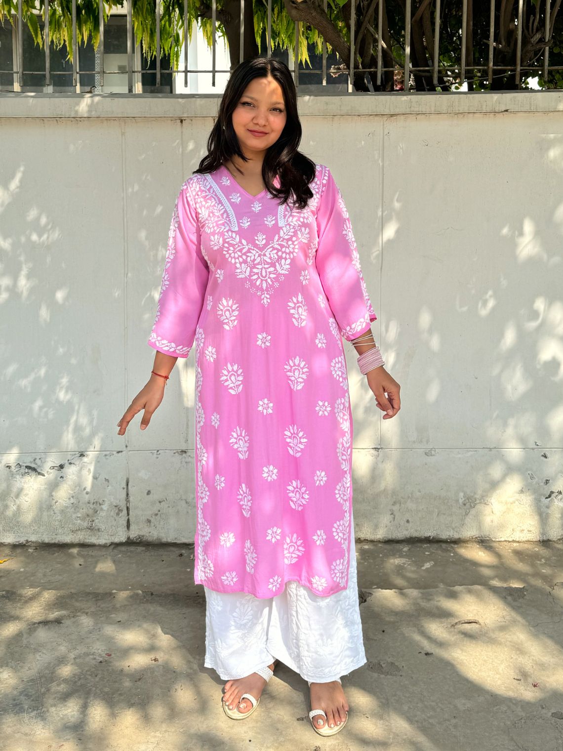 Navya Rayon Straight Chikankari Kurti with Lace Detailing - Chowkhat Lifestyle