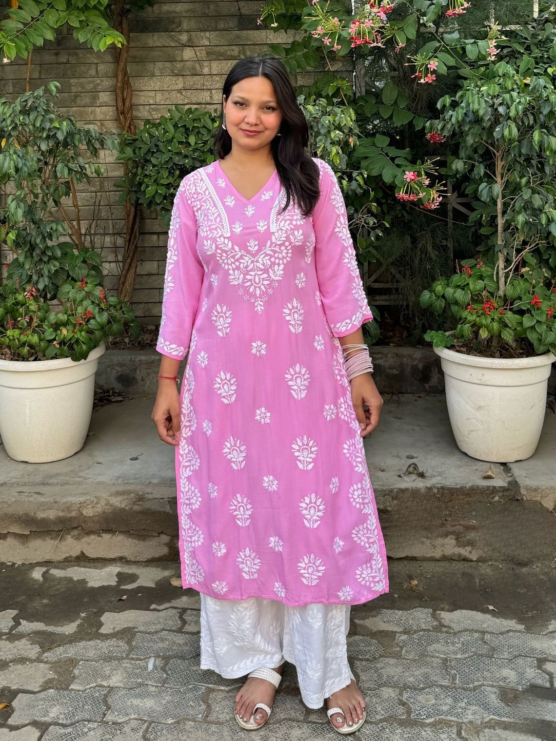 Navya Rayon Straight Chikankari Kurti with Lace Detailing - Chowkhat Lifestyle