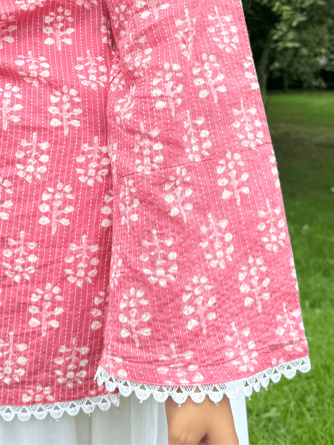Siya Hand Printed Cotton Kurti with Lace - Chowkhat Lifestyle