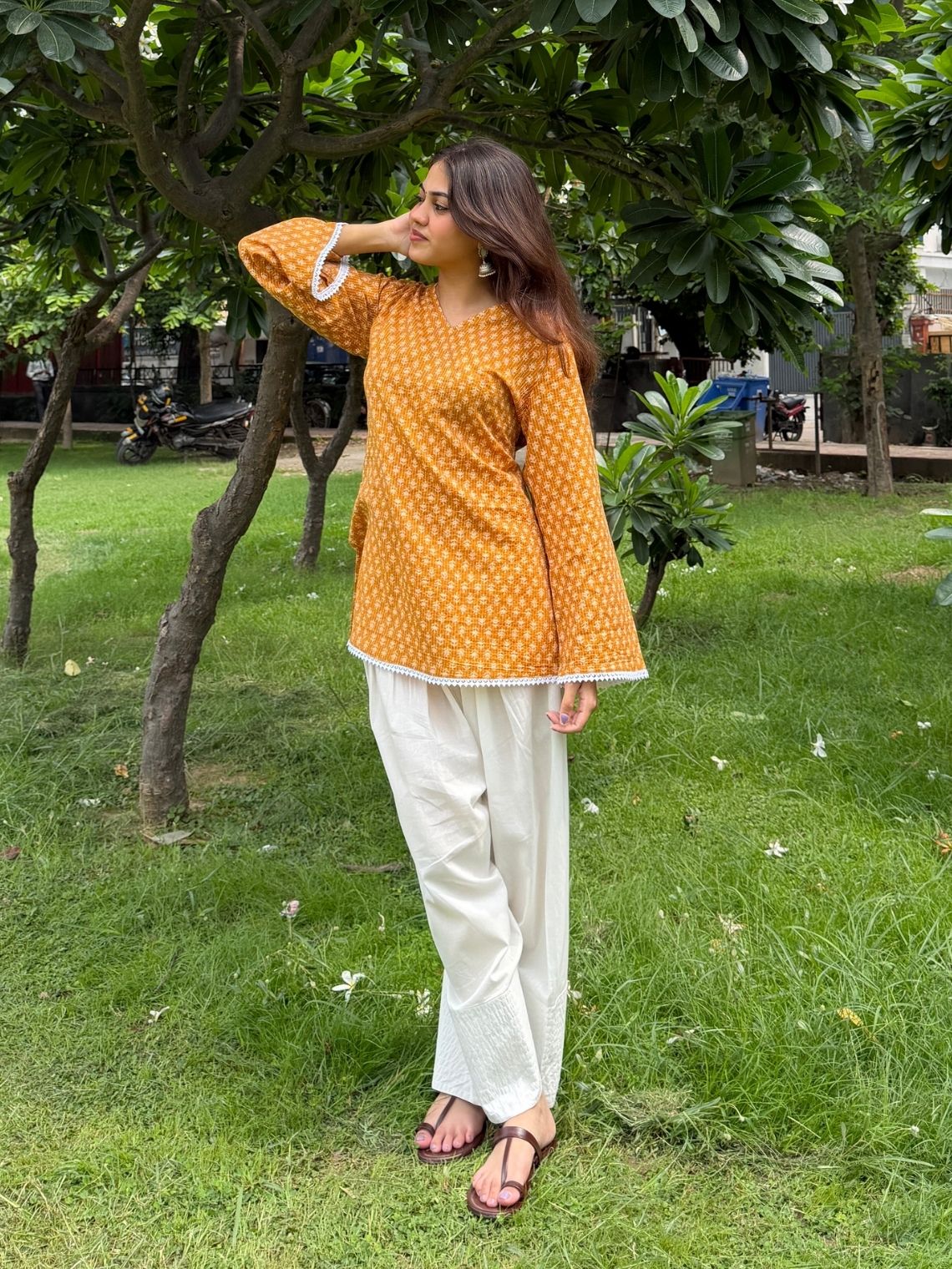 Disha Hand Printed Cotton Kurti with Lace - Chowkhat Lifestyle