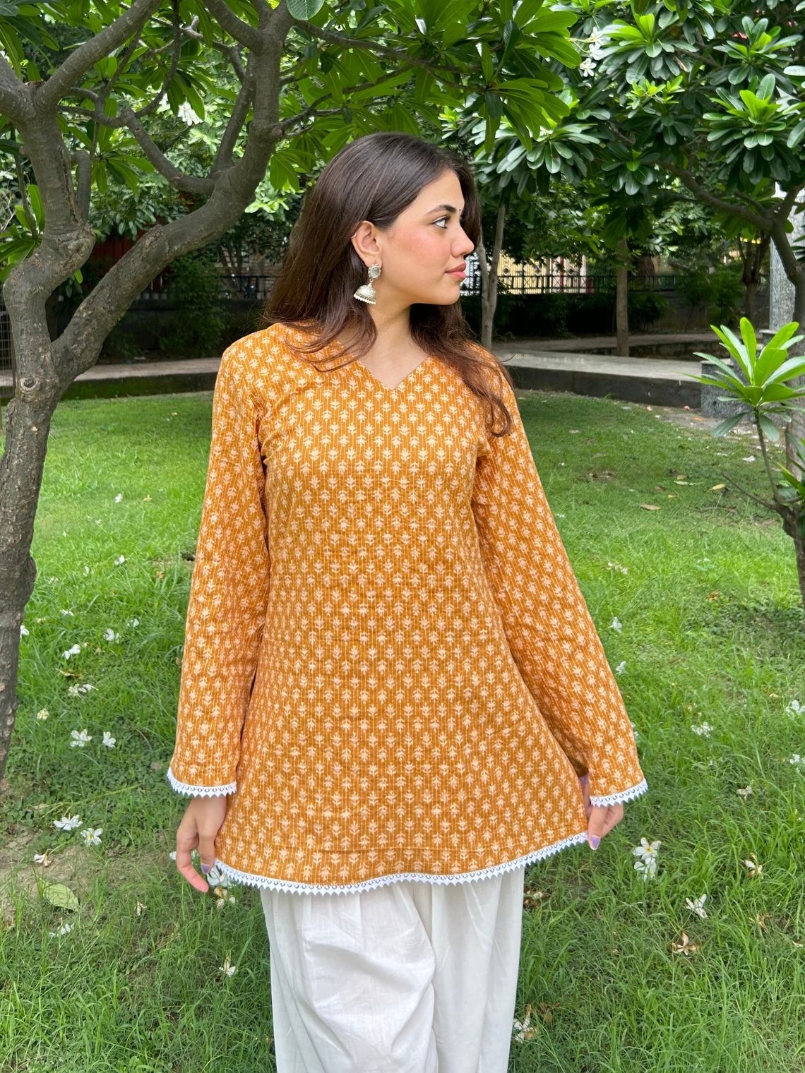 Disha Hand Printed Cotton Kurti with Lace - Chowkhat Lifestyle