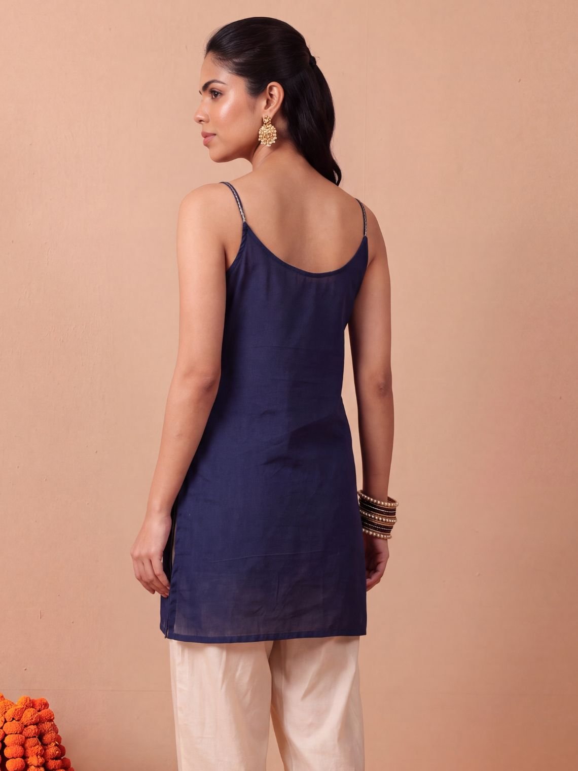 Kalika Strappy A-Line Cotton Kurta with Lace, Sequin & Zari Work - Chowkhat Lifestyle