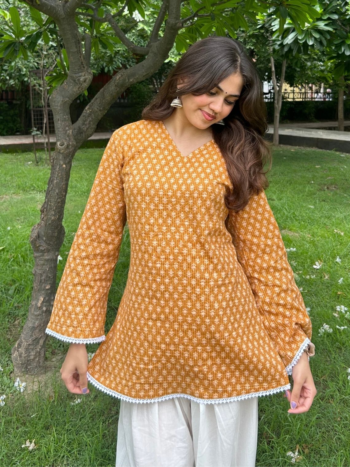 Disha Hand Printed Cotton Kurti with Lace - Chowkhat Lifestyle