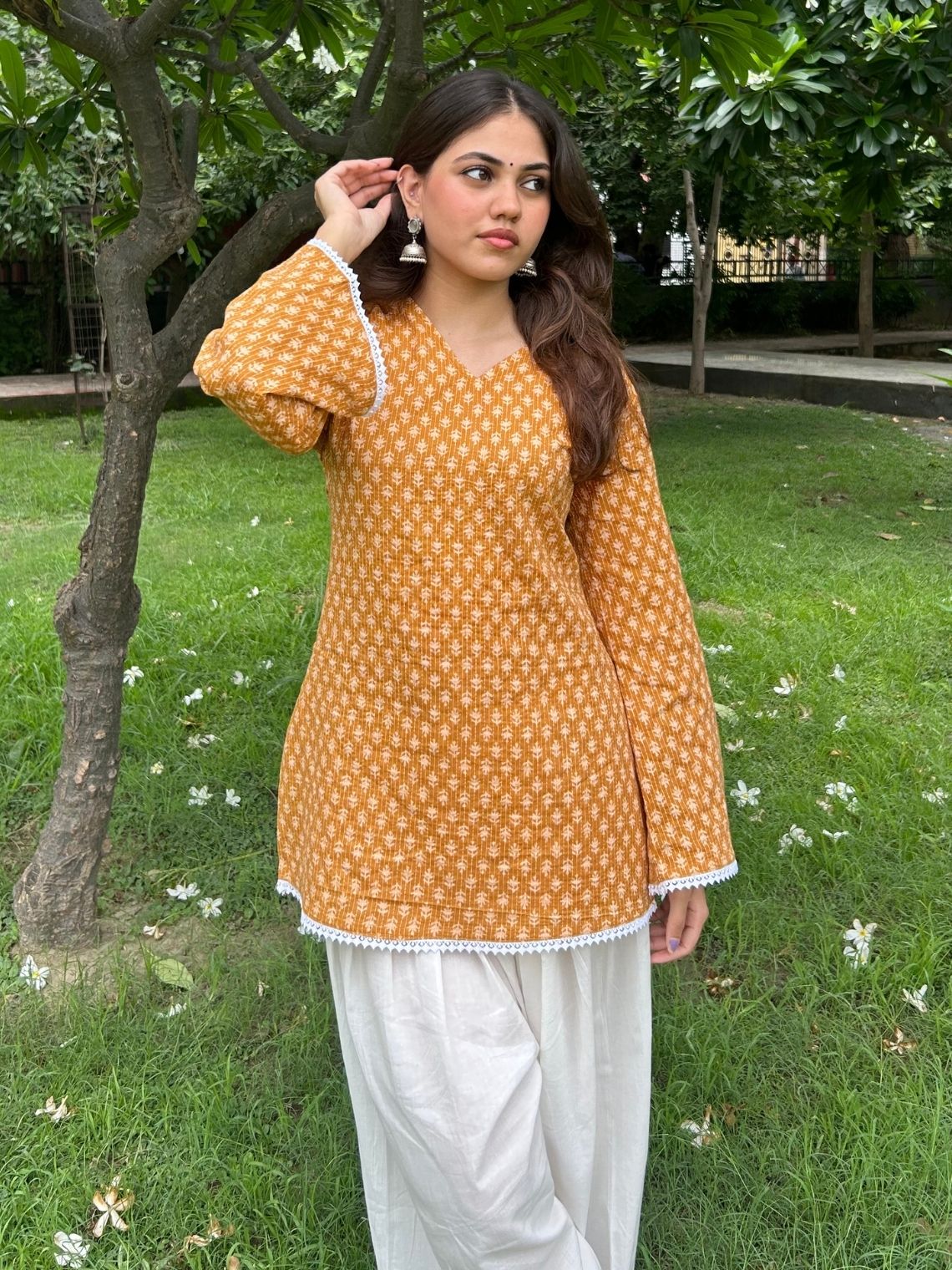 Disha Hand Printed Cotton Kurti with Lace - Chowkhat Lifestyle