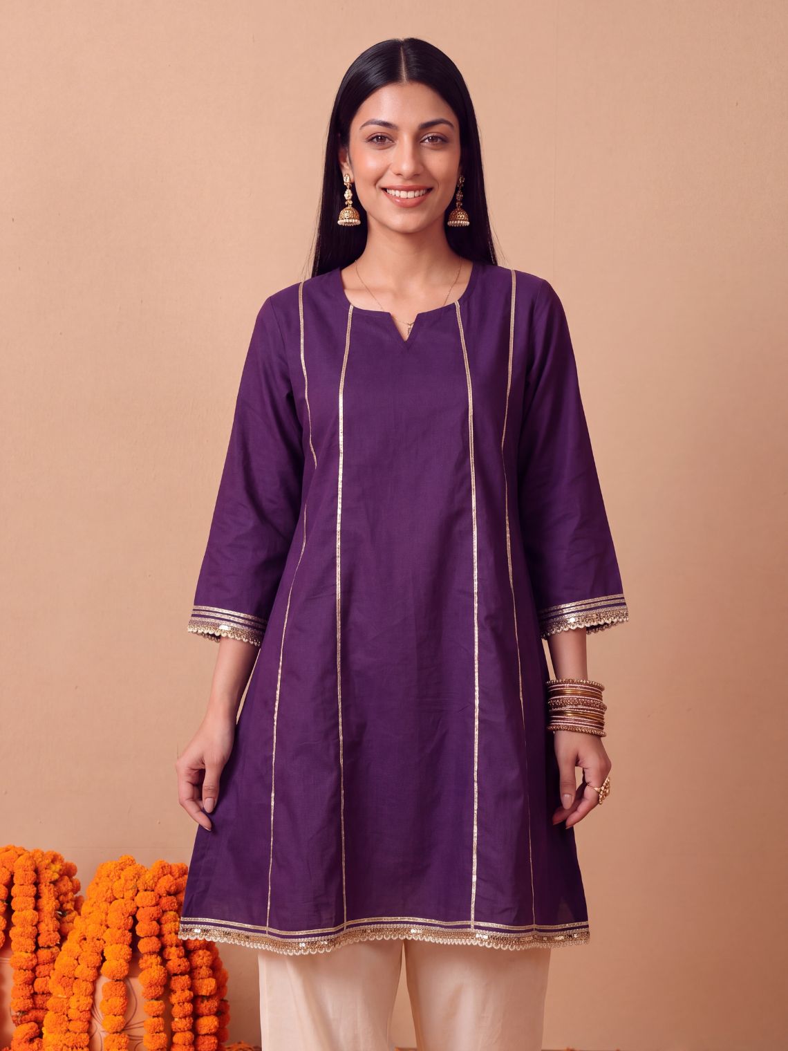 Zoya Cotton Kali Kurta with Gota & Lace Detailing