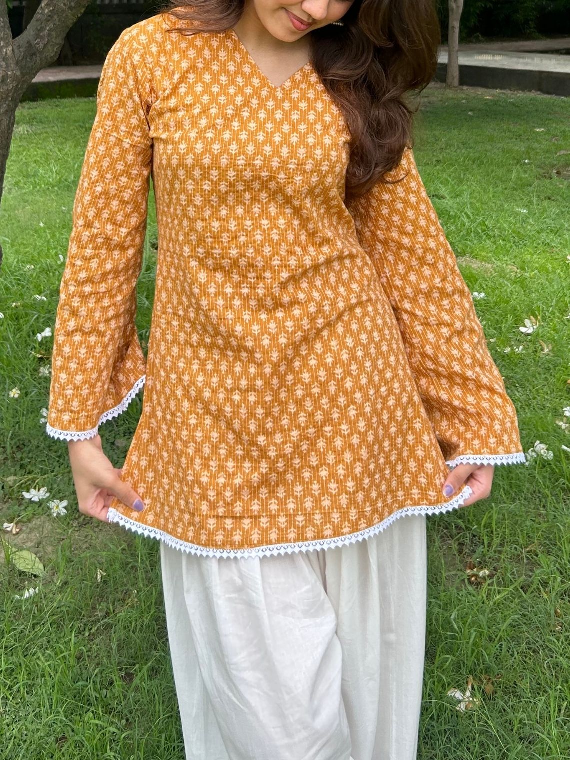 Disha Hand Printed Cotton Kurti with Lace - Chowkhat Lifestyle