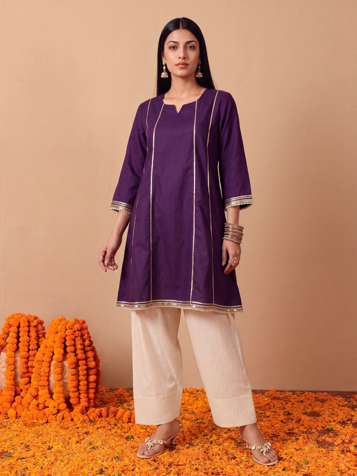 Zoya Cotton Kali Kurta with Gota & Lace Detailing