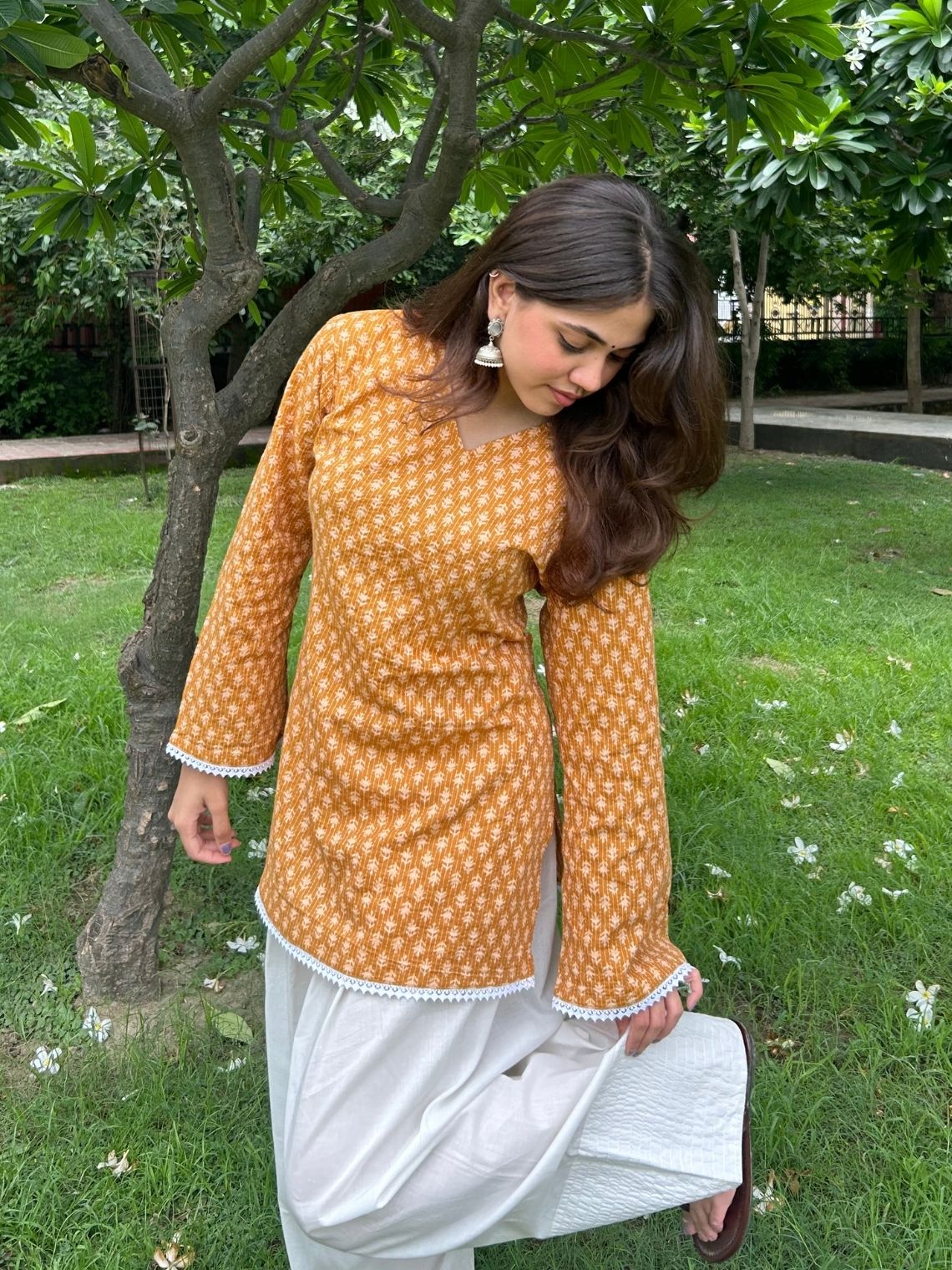 Disha Hand Printed Cotton Kurti with Lace - Chowkhat Lifestyle