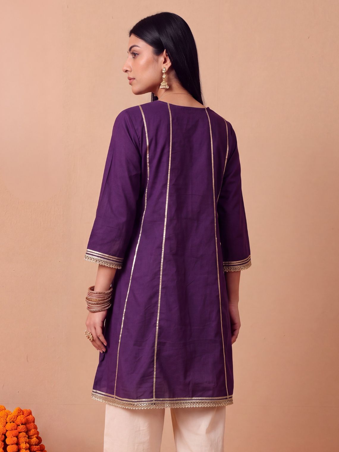 Zoya Cotton Kali Kurta with Gota & Lace Detailing