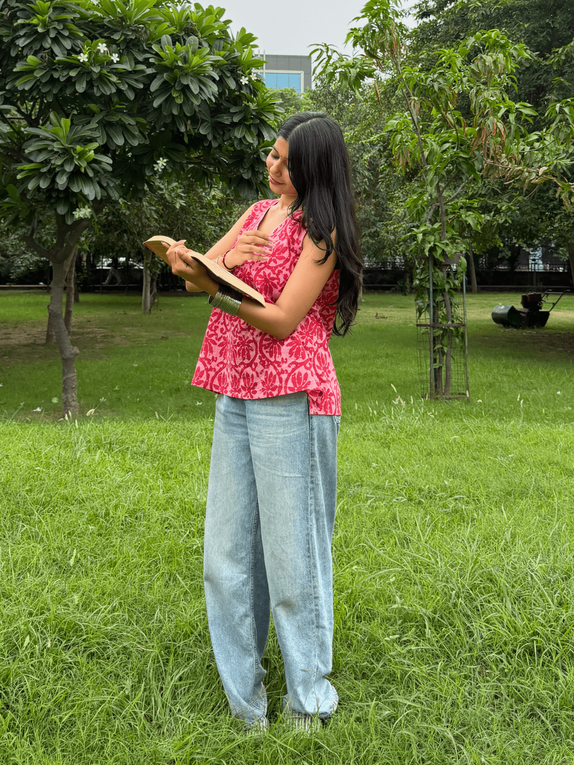 Fiza Handprinted Cotton Top with Blanket Stitch Detailing - Chowkhat Lifestyle