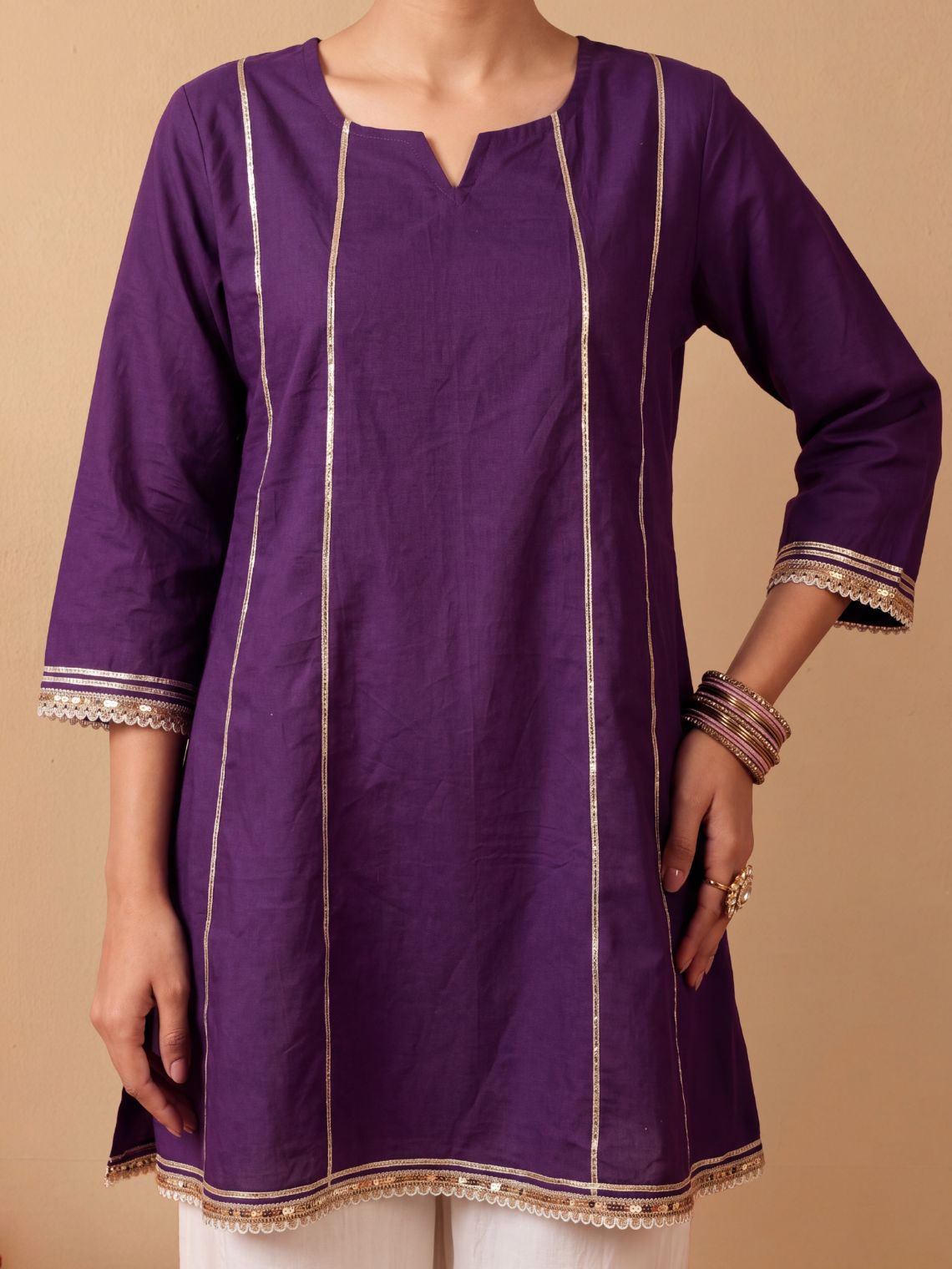Zoya Cotton Kali Kurta with Gota & Lace Detailing