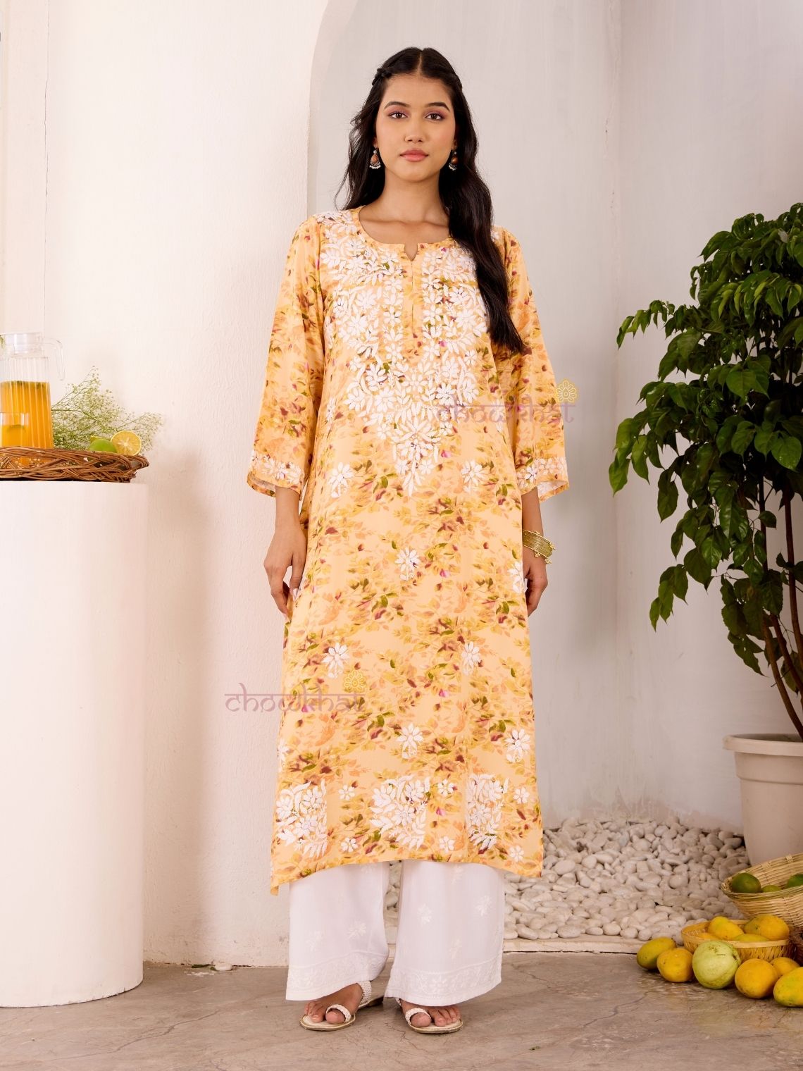 Ishani Rayon Printed Straight Chikankari Kurti - Chowkhat Lifestyle