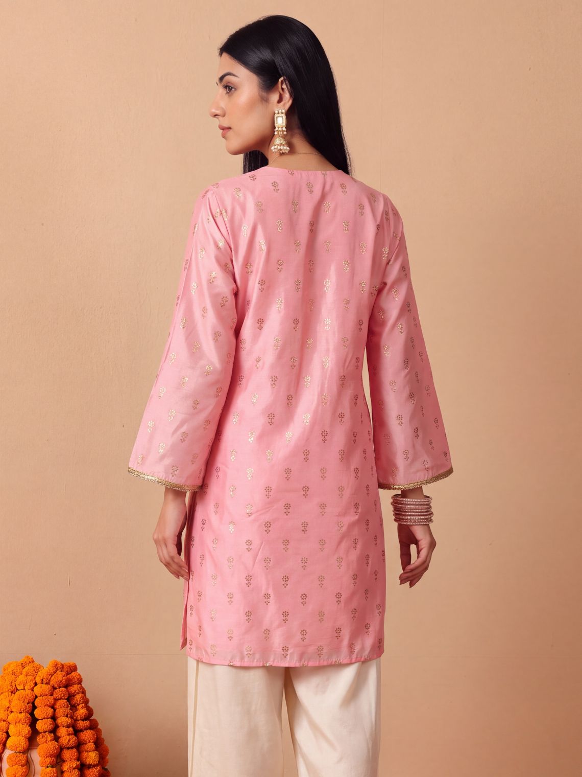 Megha Chanderi Silk A-Line Kurta with Stone & Lace Detailing