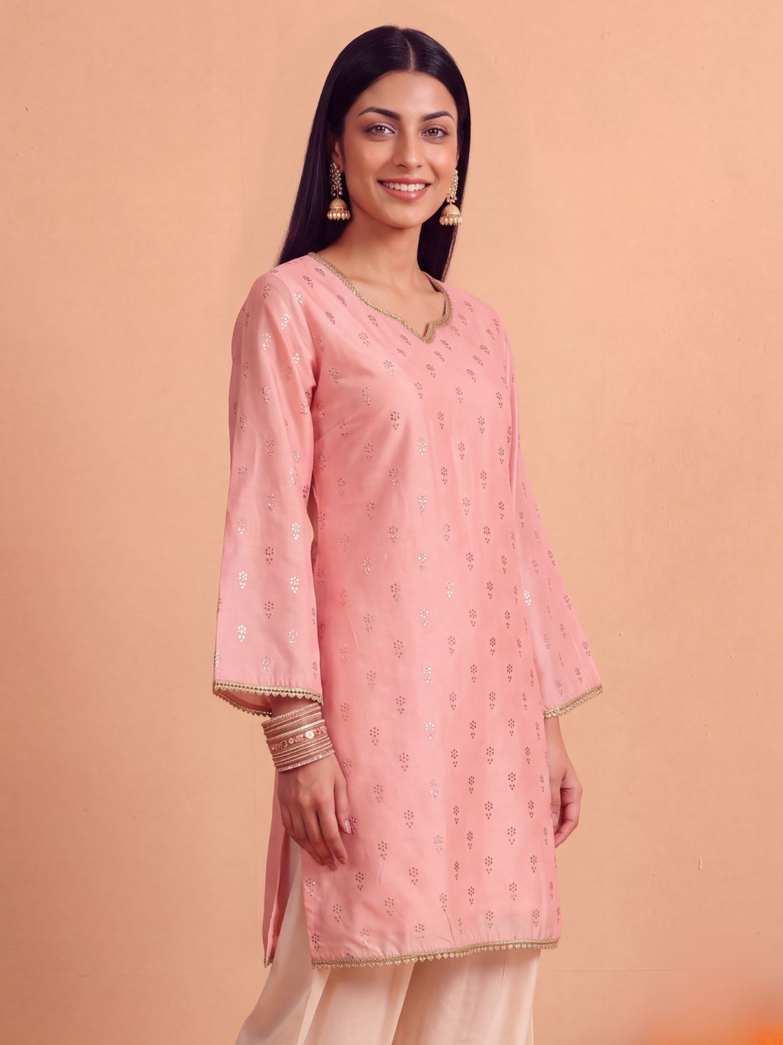 Megha Chanderi Silk A-Line Kurta with Stone & Lace Detailing