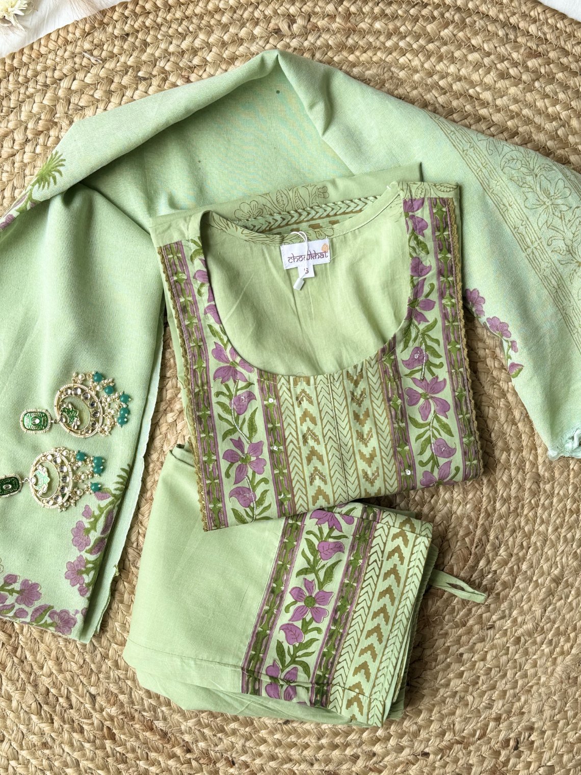 Ziya Cotton Hand Block Suit Set with Sequence Work - Chowkhat Lifestyle