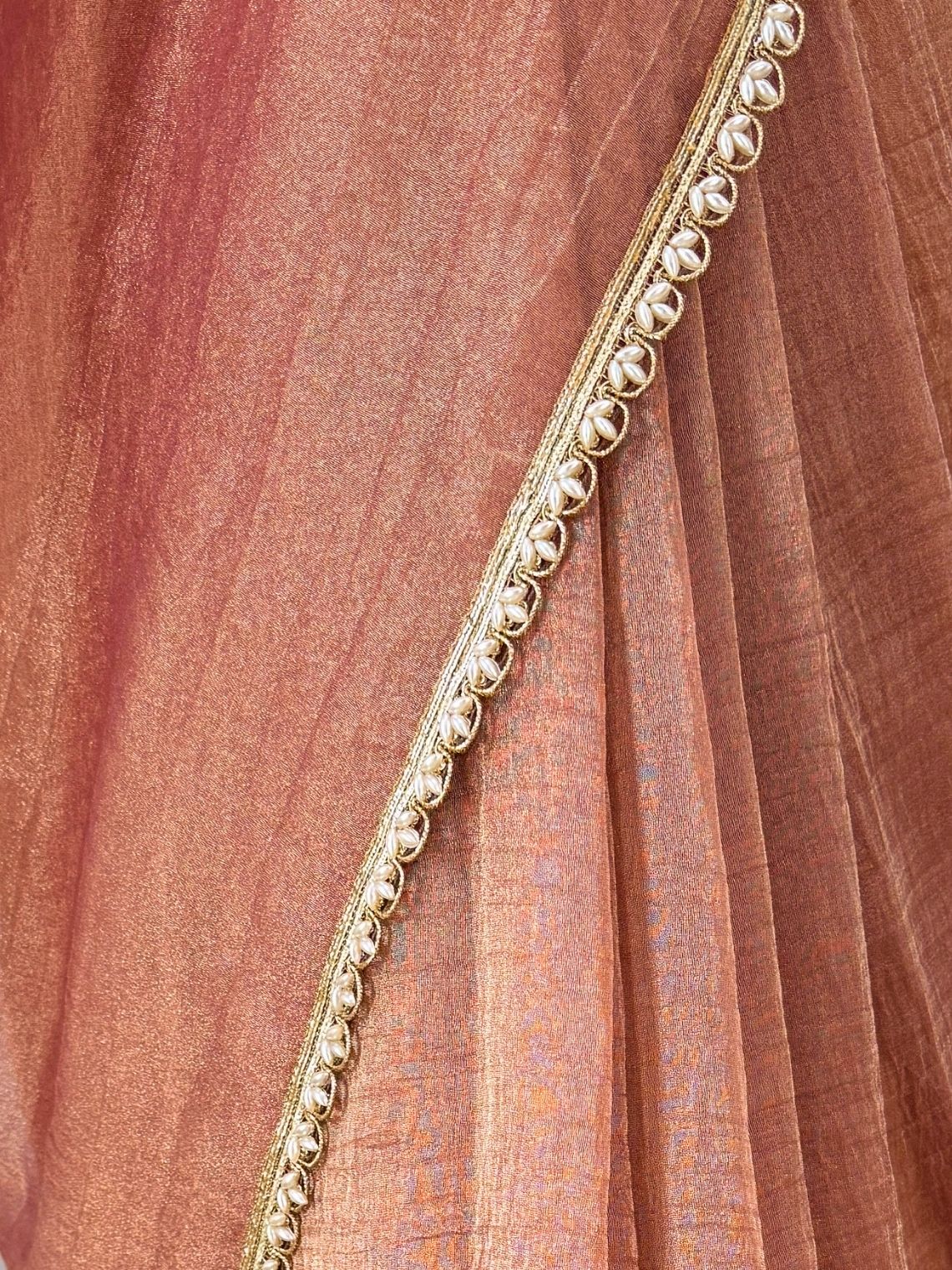 Param Sundari Shimmer Tissue Saree with Lace Detailing & Contrast Blouse Piece - Chowkhat Lifestyle