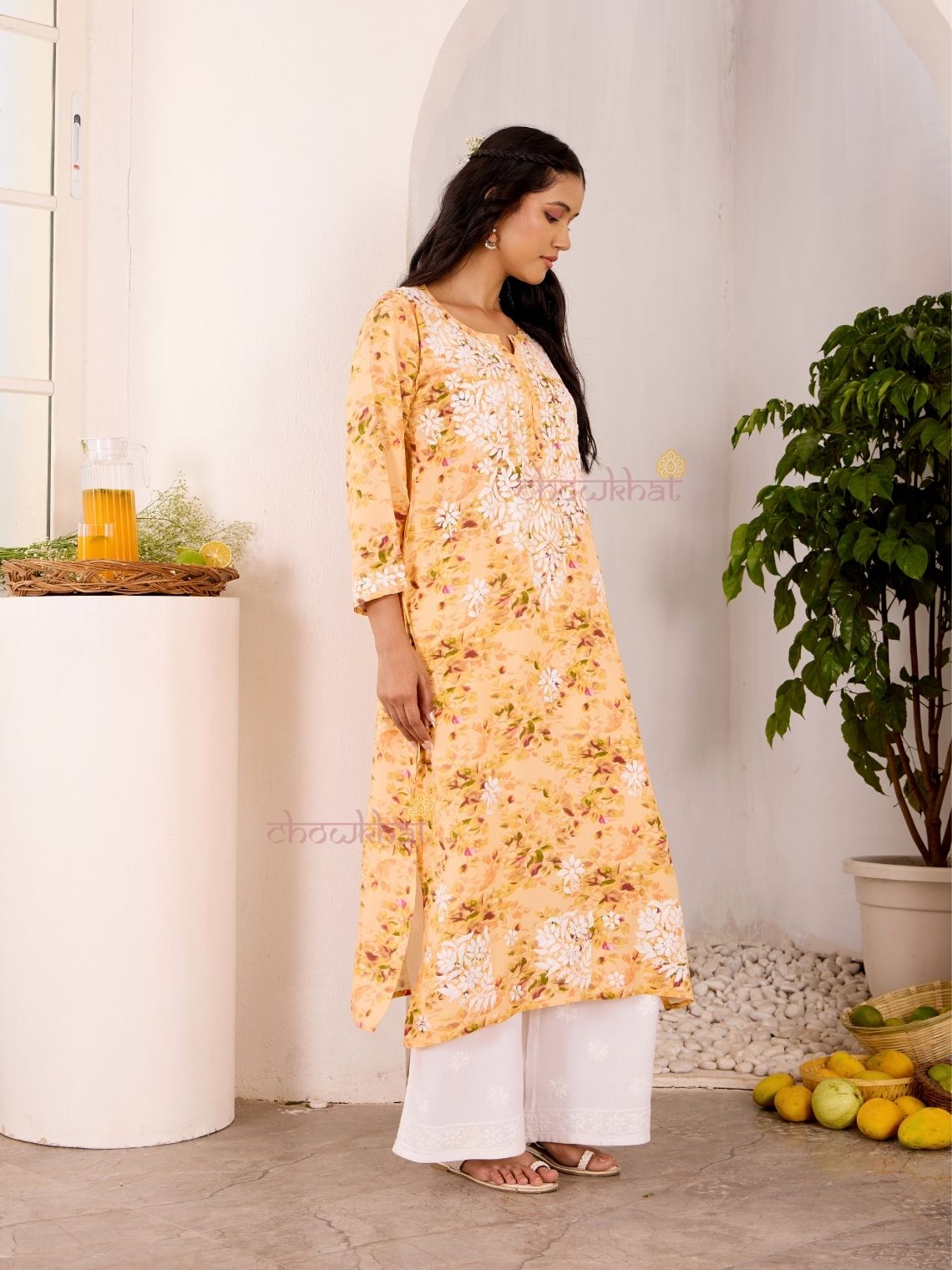 Ishani Rayon Printed Straight Chikankari Kurti - Chowkhat Lifestyle