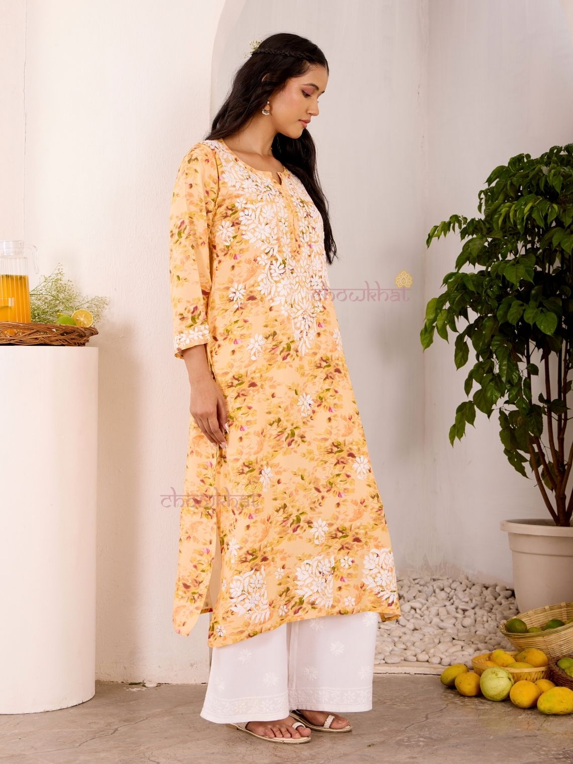Ishani Rayon Printed Straight Chikankari Kurti - Chowkhat Lifestyle