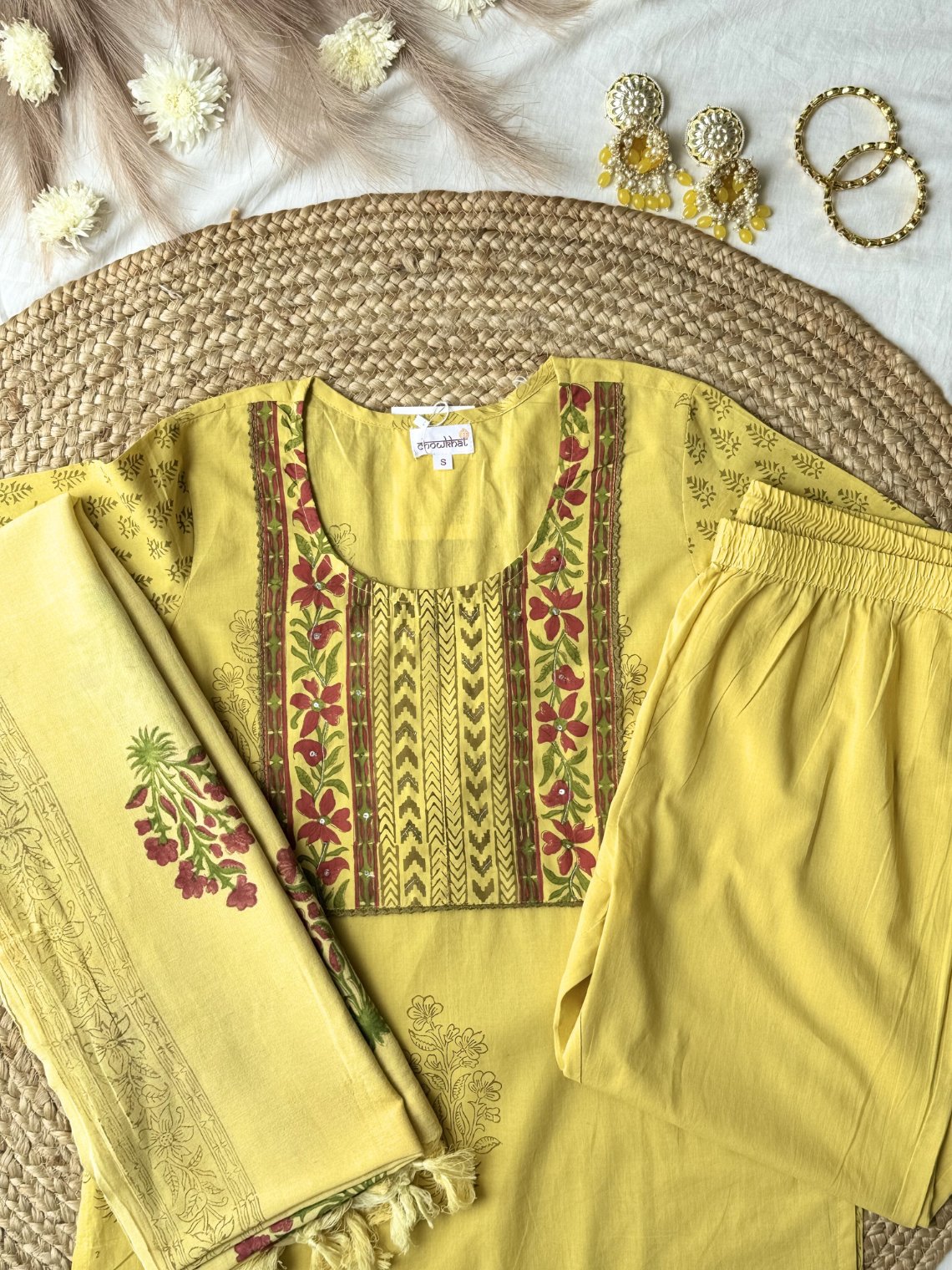 Ziya Cotton Hand Block Suit Set with Sequence Work - Chowkhat Lifestyle