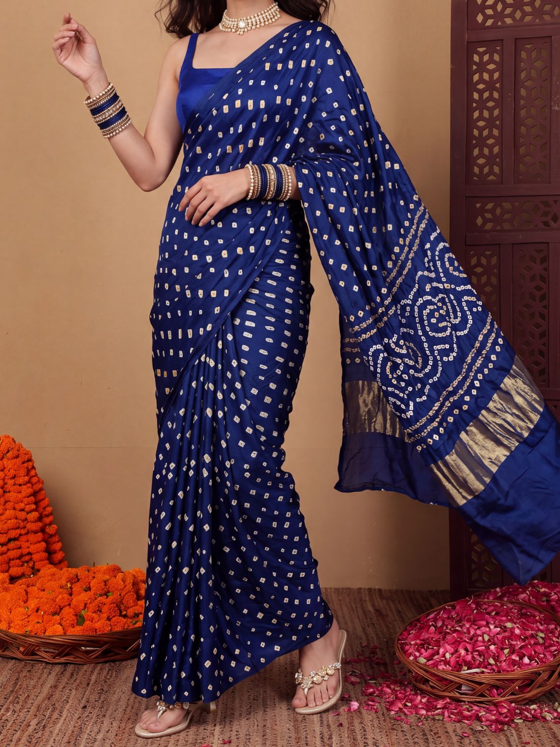 Ragini Modal Satin Bandhani Saree - Chowkhat Lifestyle
