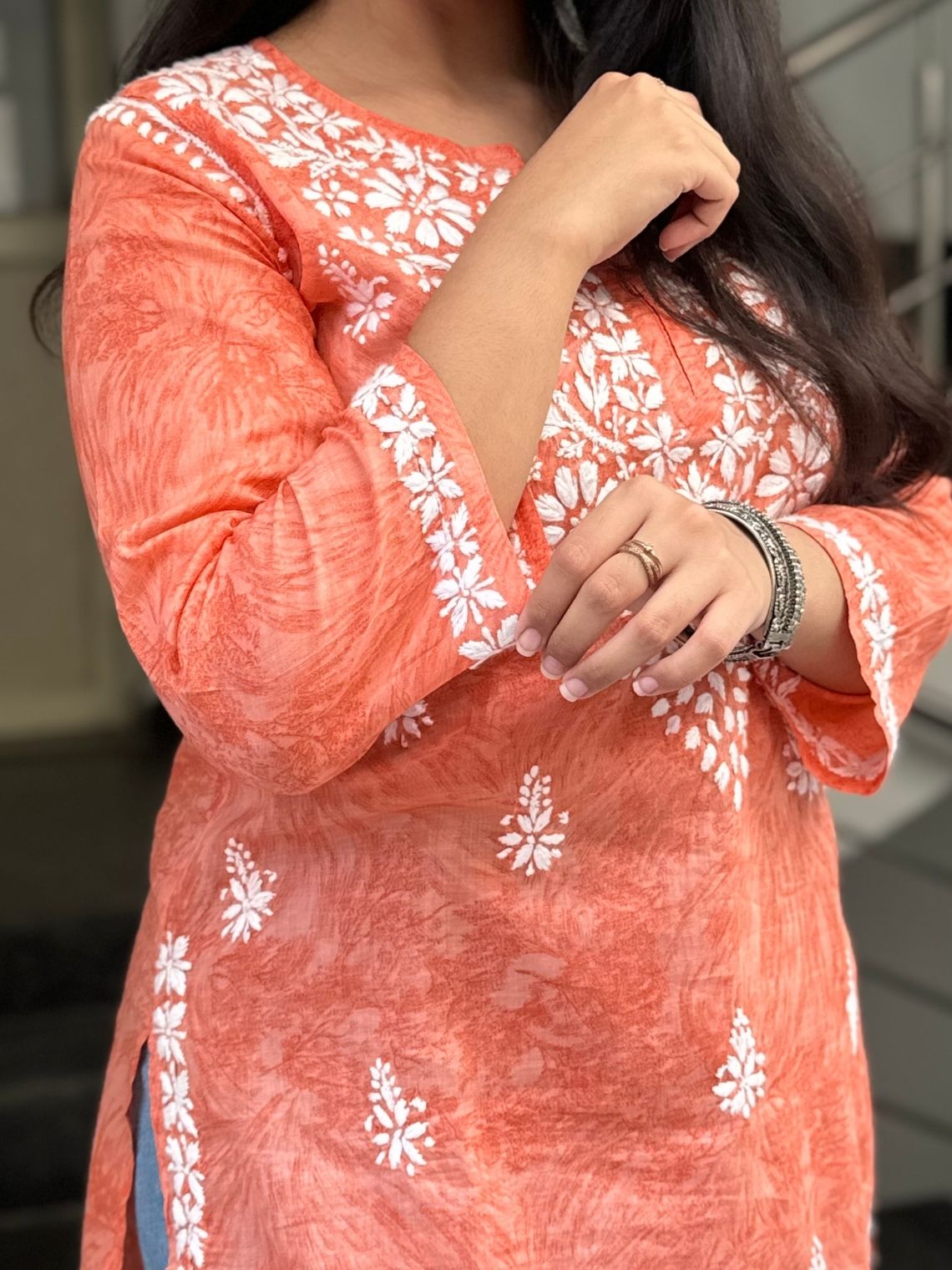Yana Mul Cotton Short Handprinted Chikankari Kurti - Chowkhat Lifestyle
