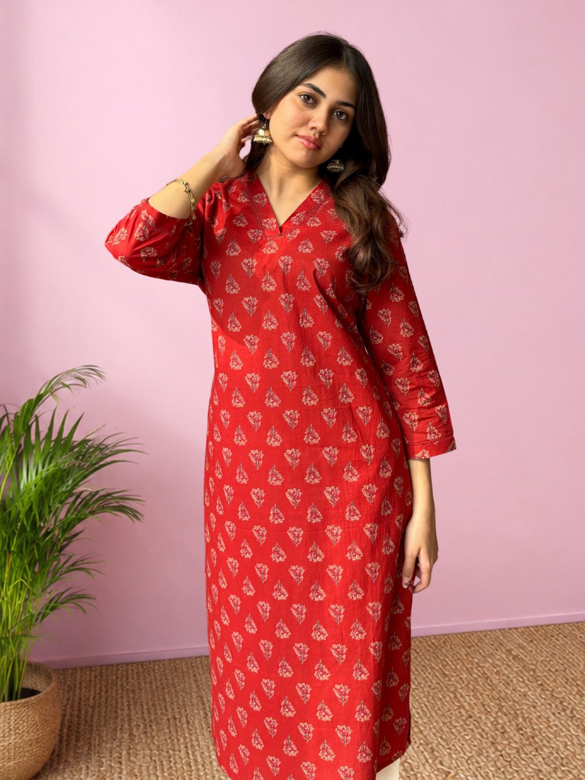 Saaya Hand Printed Cotton Kurti With Handwork - Chowkhat Lifestyle