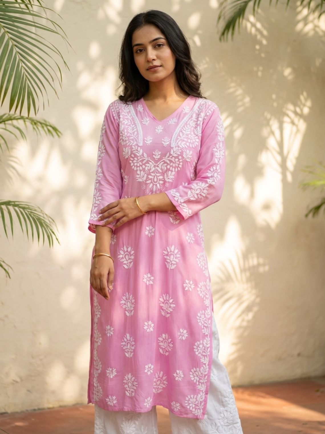 Navya Rayon Straight Chikankari Kurti with Lace Detailing - Chowkhat Lifestyle