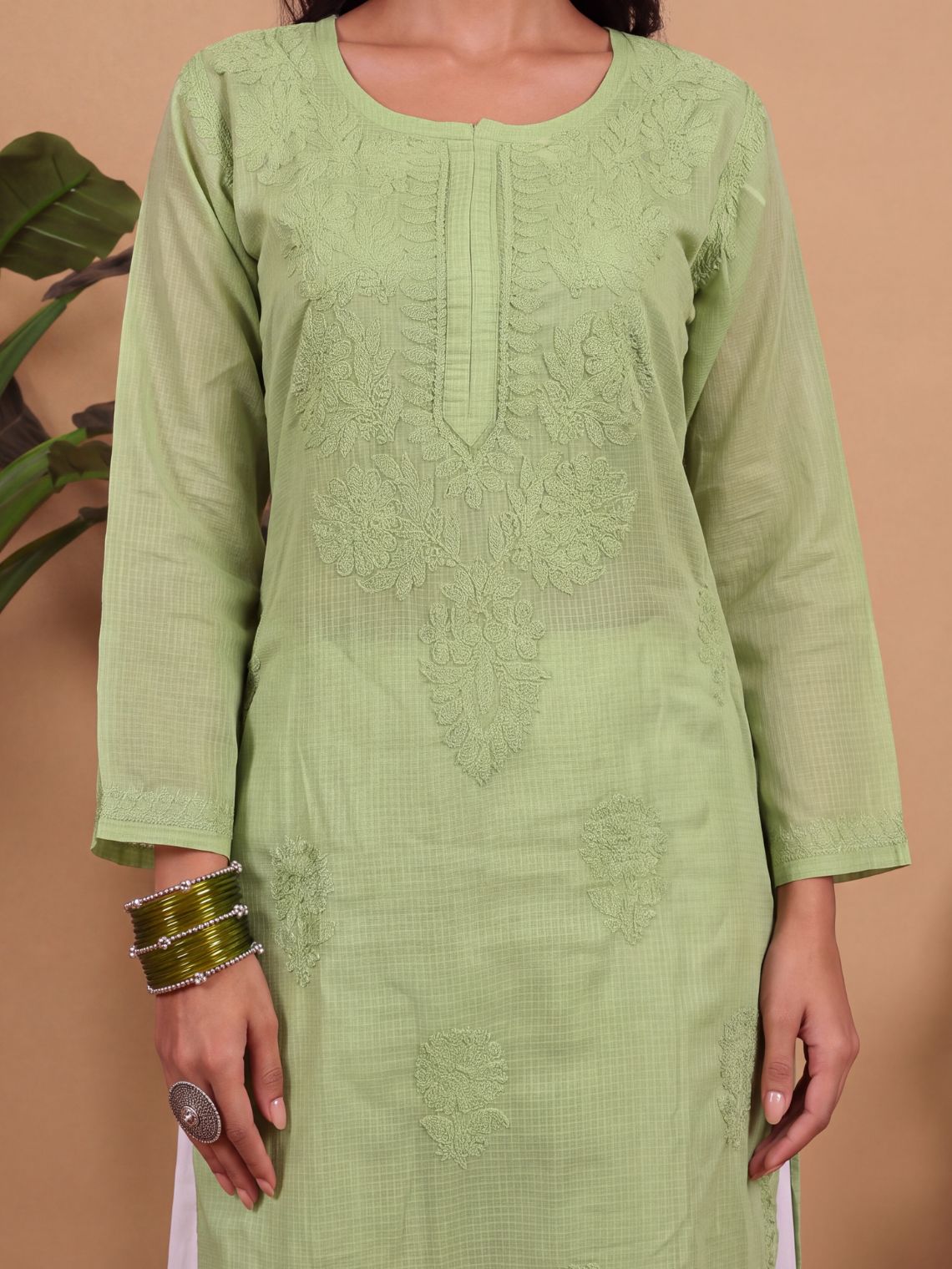 Sana Kota Doria Chikankari long Kurta with Inner - Chowkhat Lifestyle