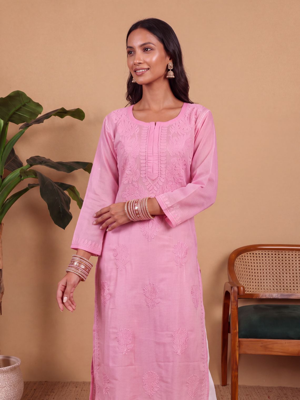 Sana Kota Doria Chikankari long Kurta with Inner - Chowkhat Lifestyle