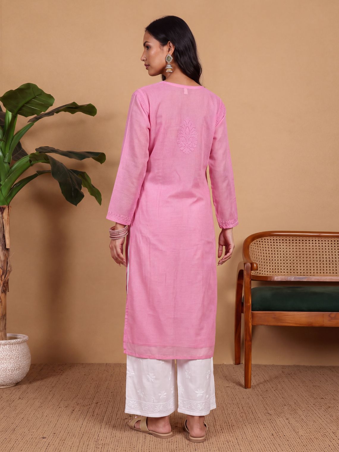 Sana Kota Doria Chikankari long Kurta with Inner - Chowkhat Lifestyle