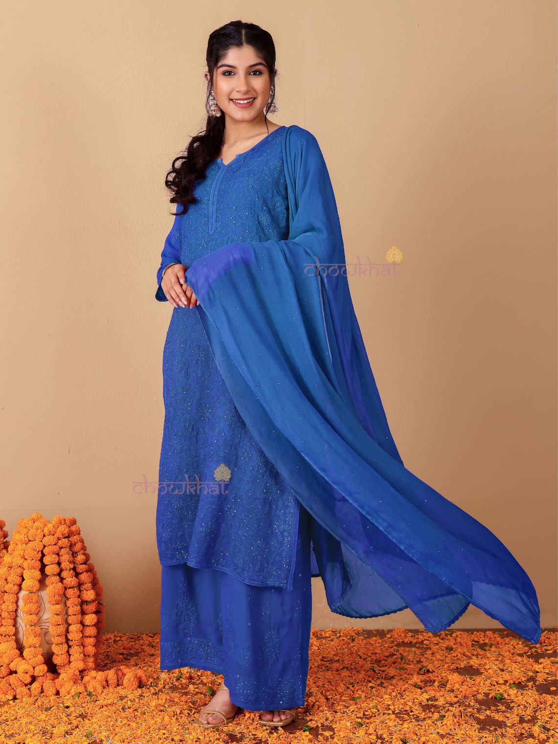 Falak Chikankari Suit Set with Mukaish Work - Chowkhat Lifestyle