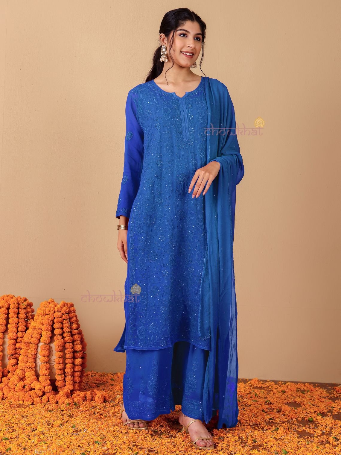 Falak Chikankari Suit Set with Mukaish Work - Chowkhat Lifestyle