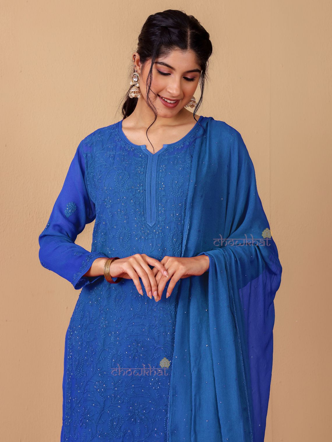 Falak Chikankari Suit Set with Mukaish Work - Chowkhat Lifestyle