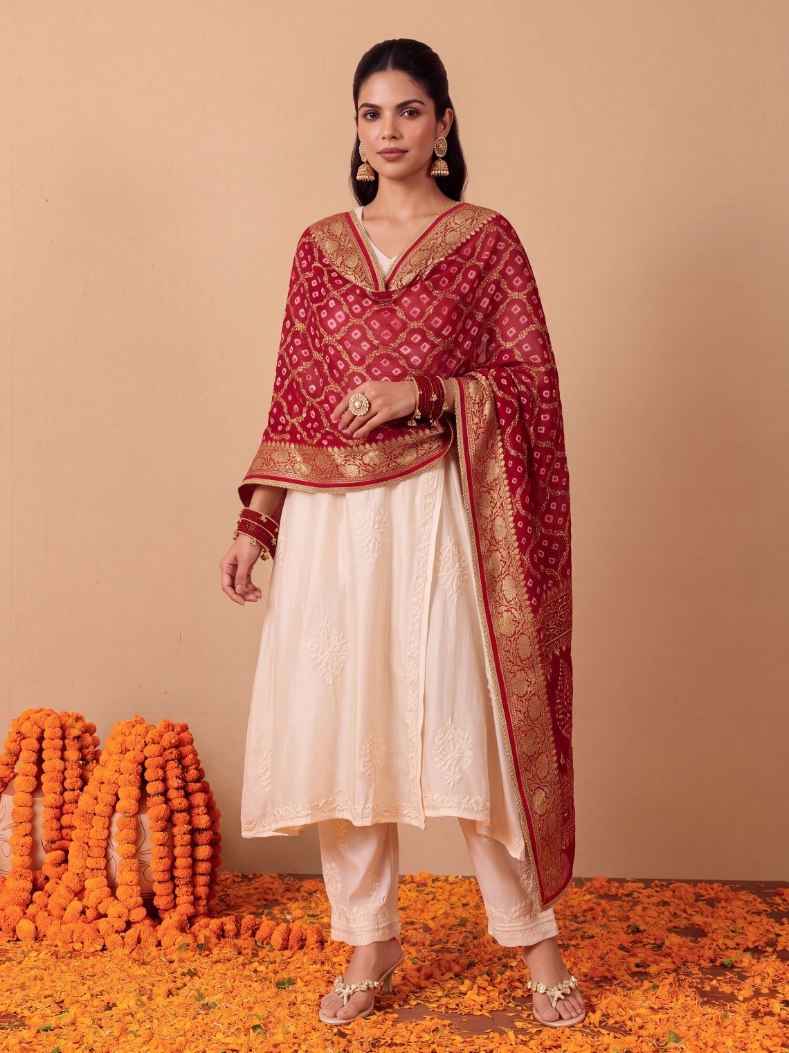 Kusum Premium Bandhani Viscose Georgette Dupatta with Gota Lace