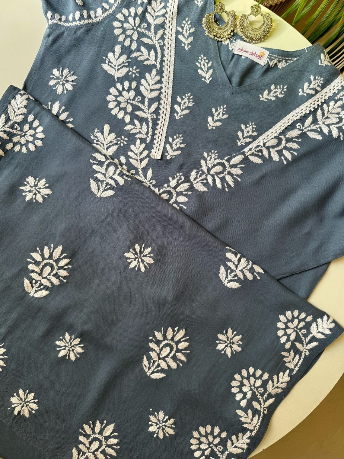 Navya Rayon Straight Chikankari Kurti with Lace - Chowkhat Lifestyle
