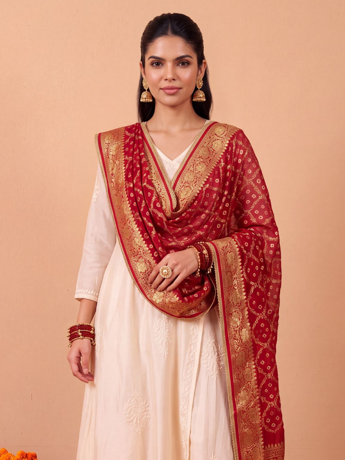 Kusum Premium Bandhani Viscose Georgette Dupatta with Gota Lace