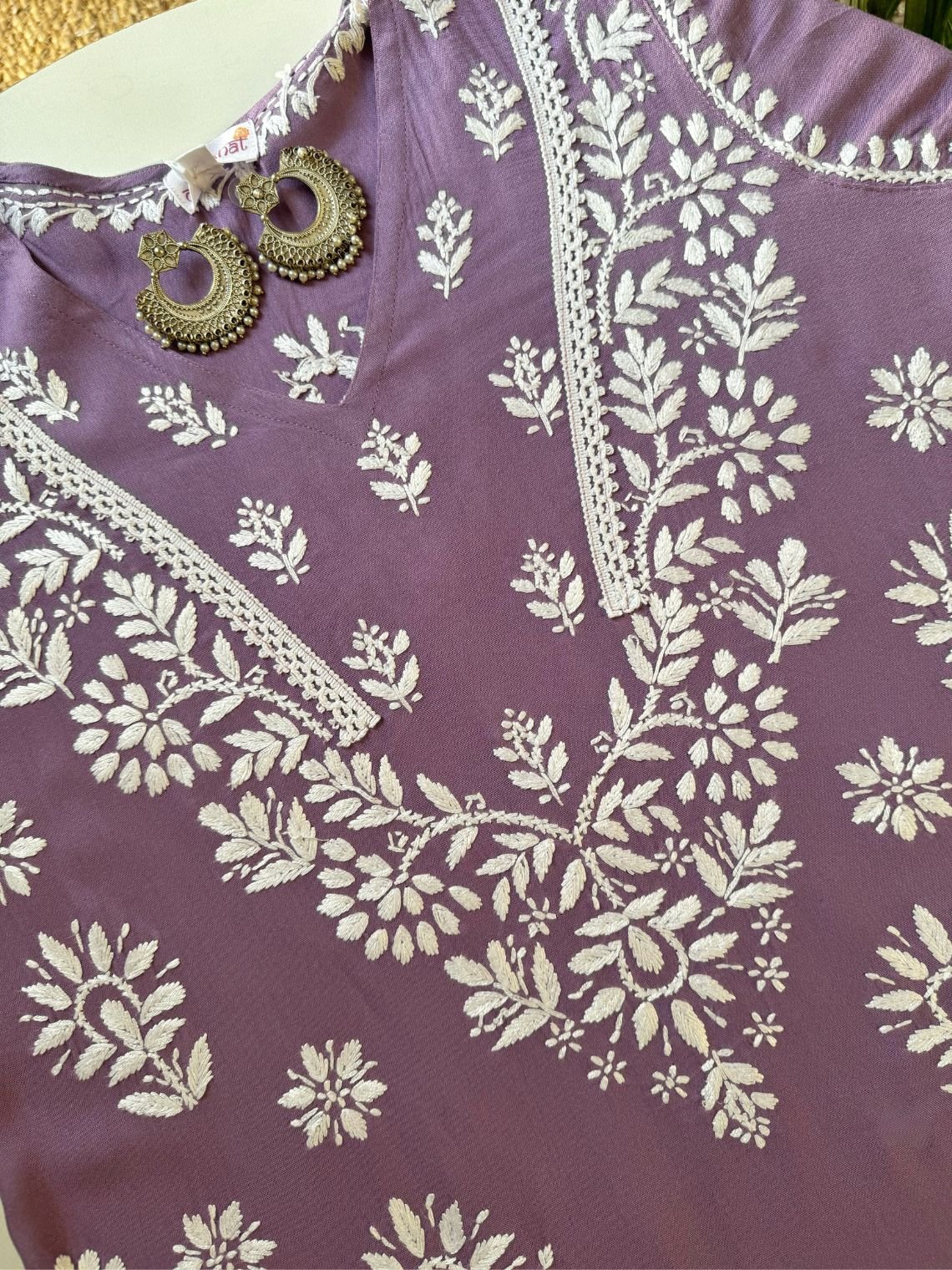 Navya Rayon Straight Chikankari Kurti with Lace - Chowkhat Lifestyle