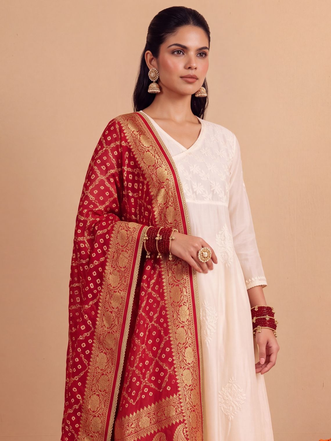 Kusum Premium Bandhani Viscose Georgette Dupatta with Gota Lace