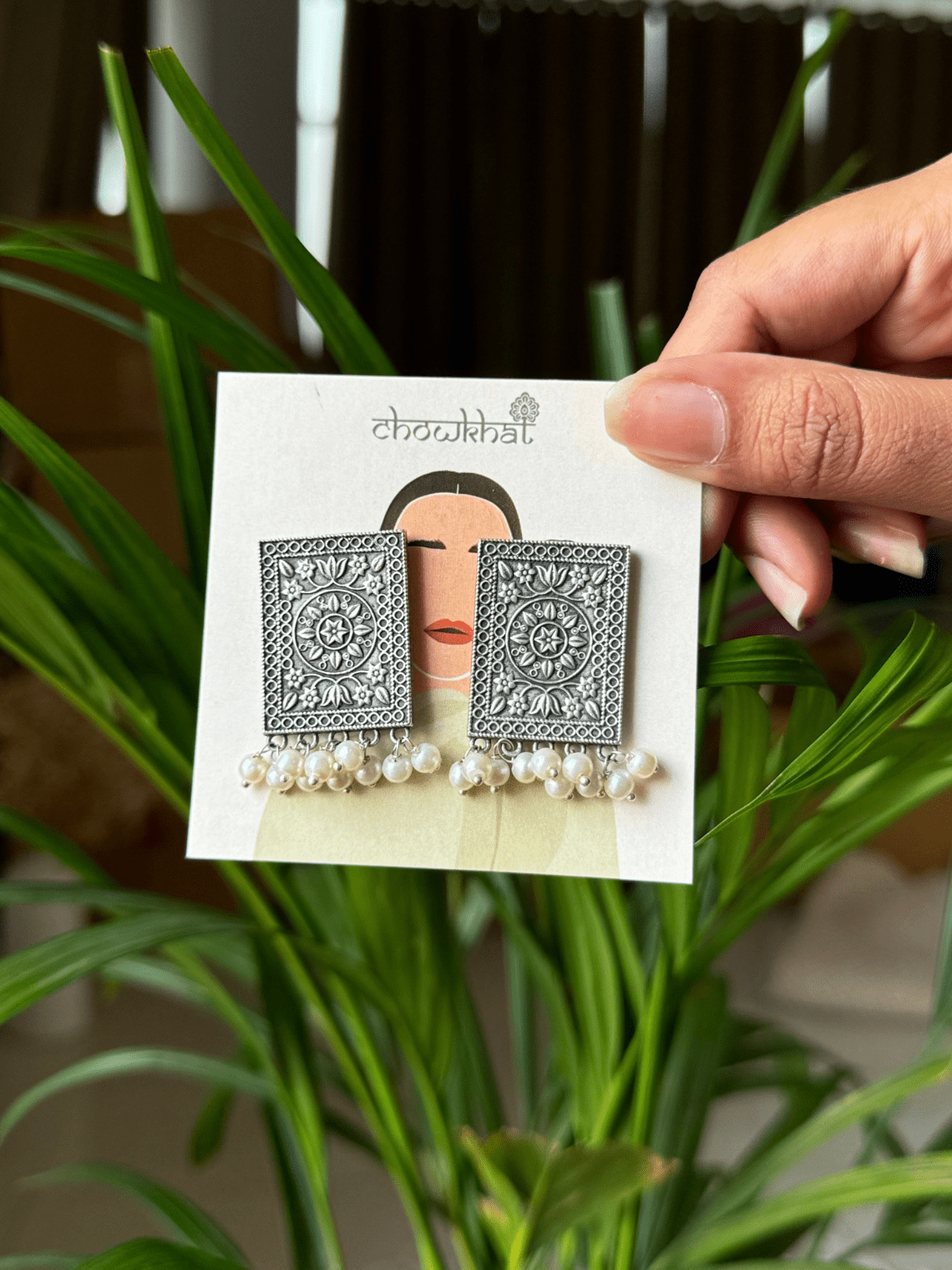 German Silver Square Studs Earrings - Chowkhat Lifestyle