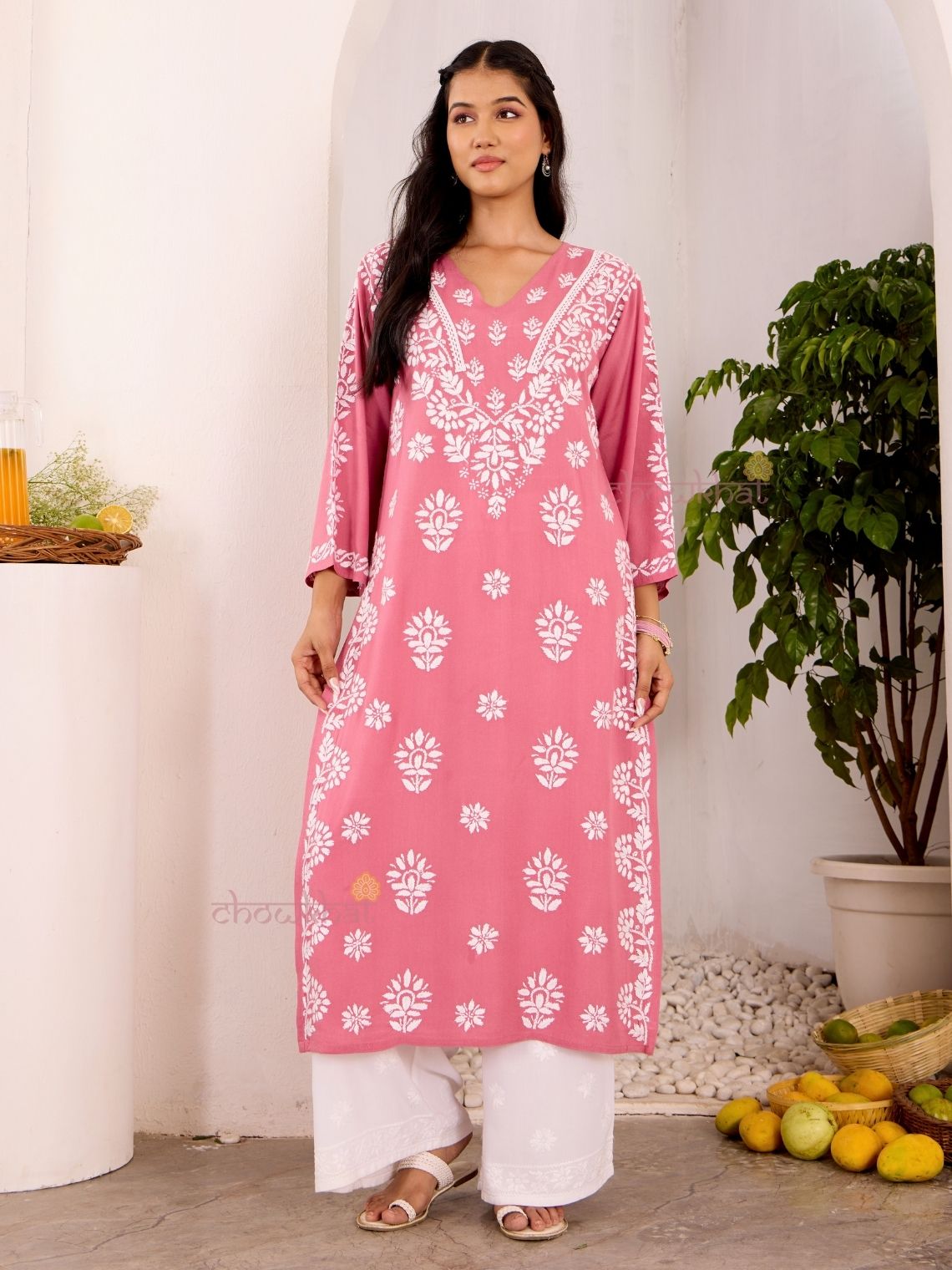Navya Rayon  Straight Chikankari Kurti with Lace