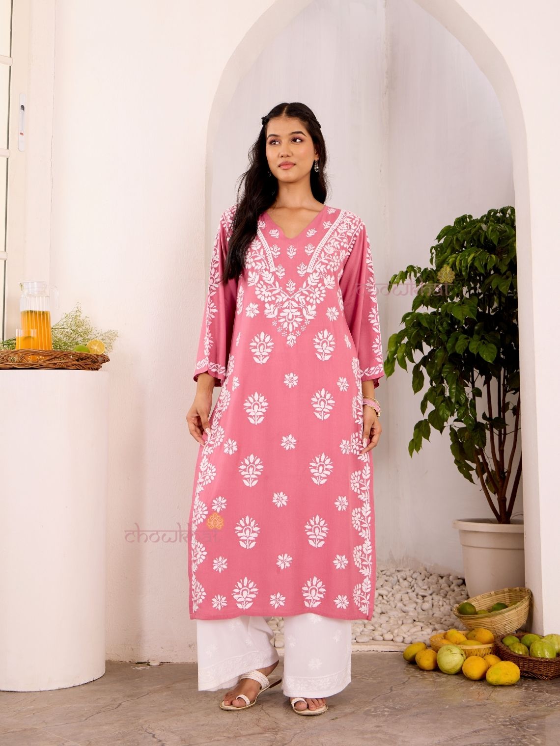 Navya Rayon  Straight Chikankari Kurti with Lace