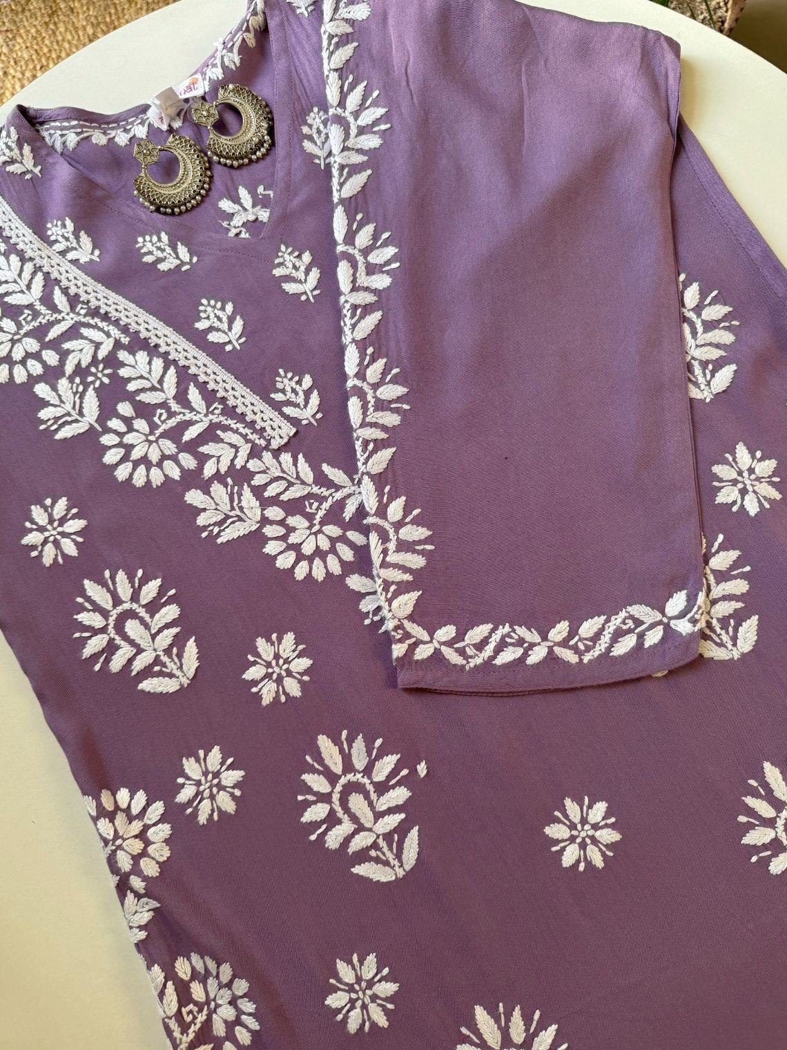Navya Rayon Straight Chikankari Kurti with Lace - Chowkhat Lifestyle