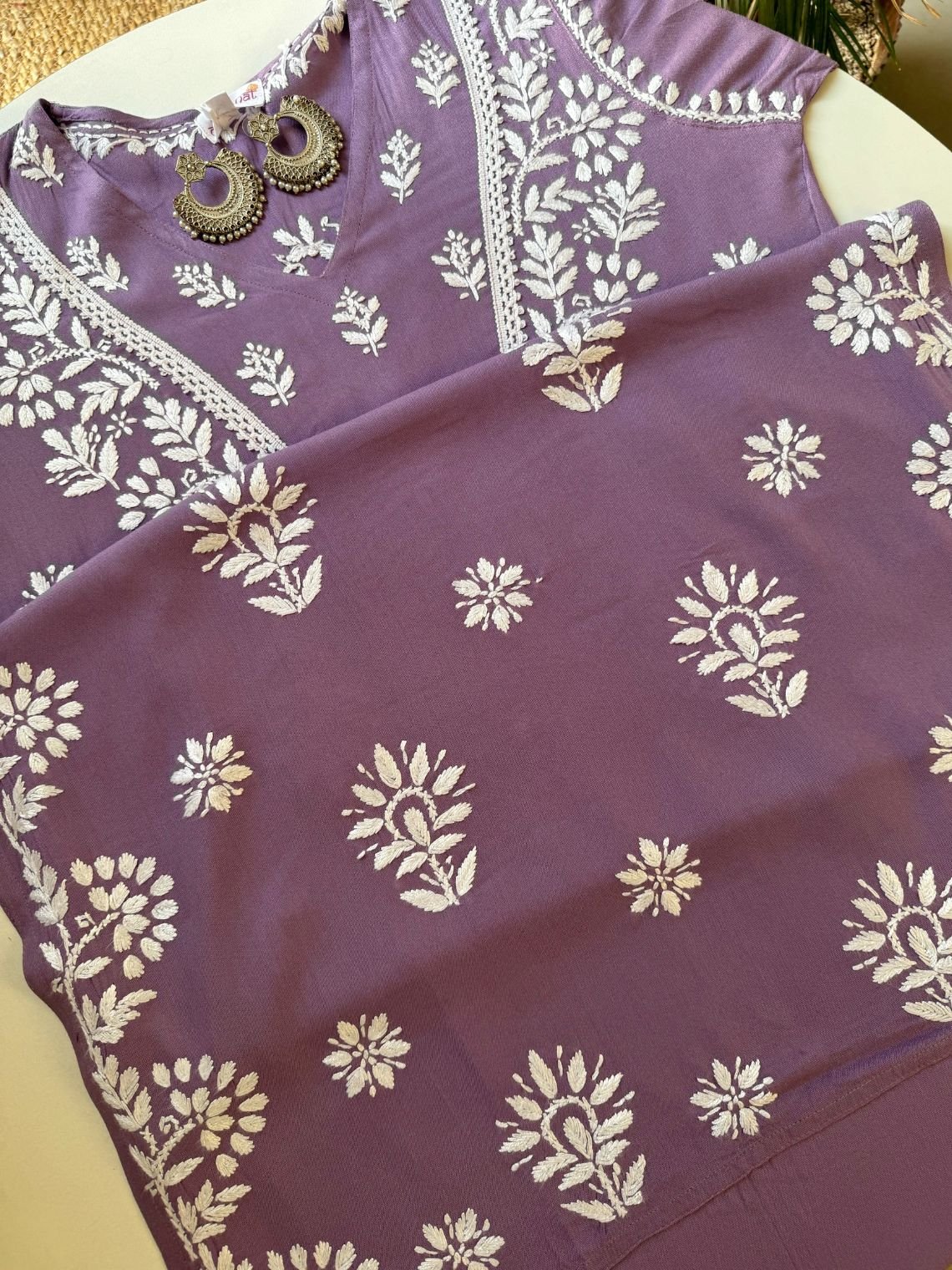 Navya Rayon Straight Chikankari Kurti with Lace - Chowkhat Lifestyle