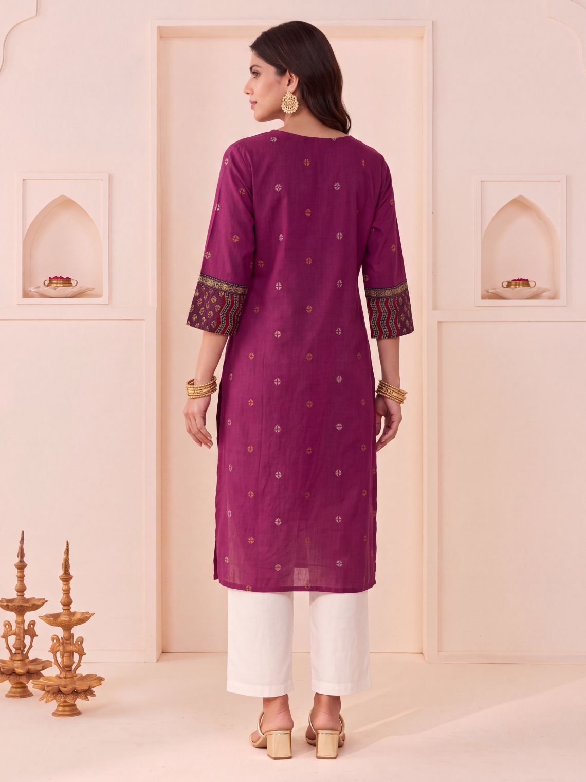 Saanjh Handloom Cotton Straight Kurti with Handwork - Purple - Chowkhat Lifestyle