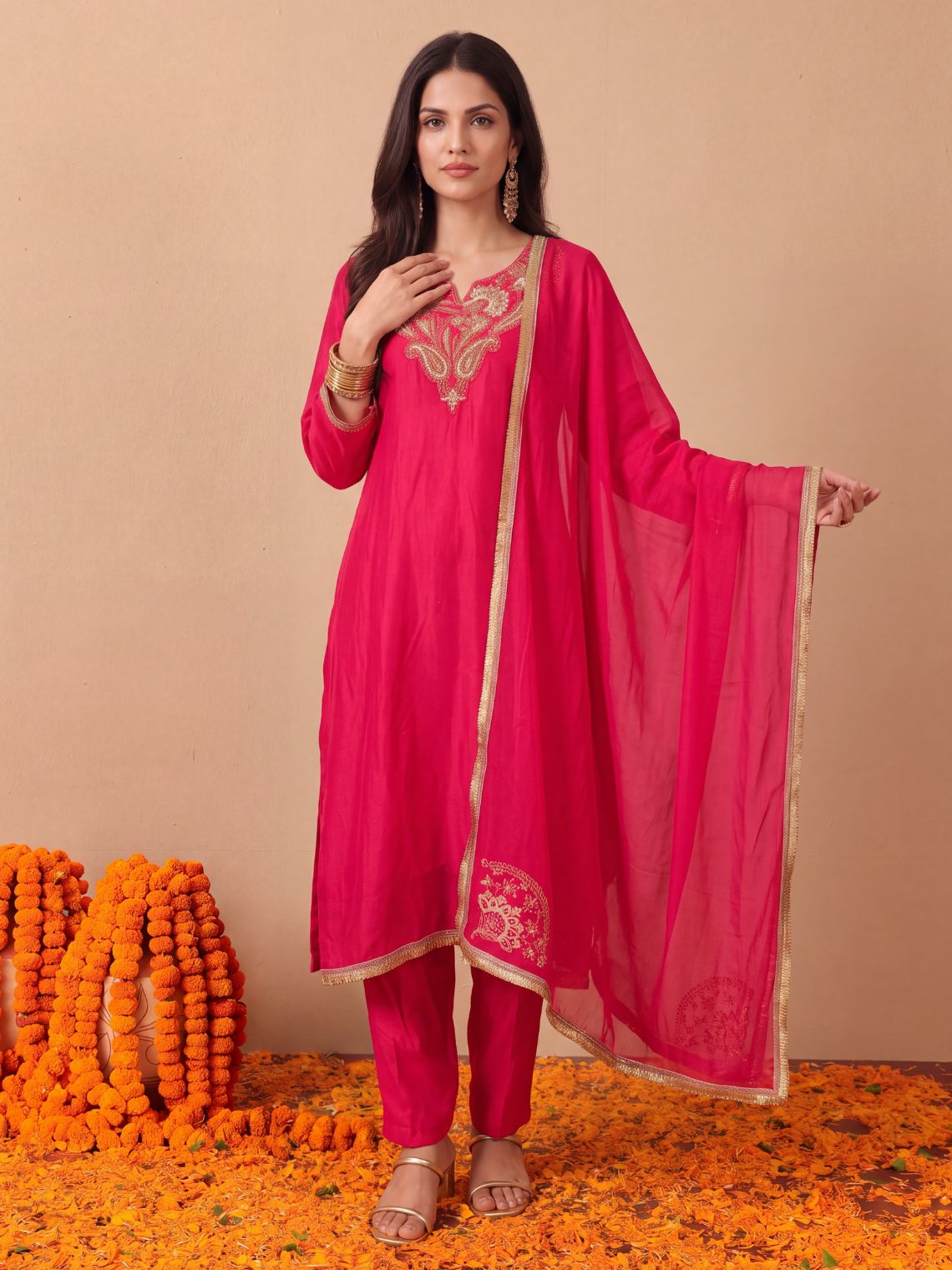 Nida Hand Embroidered Mul chanderi A line Suit set - Chowkhat Lifestyle